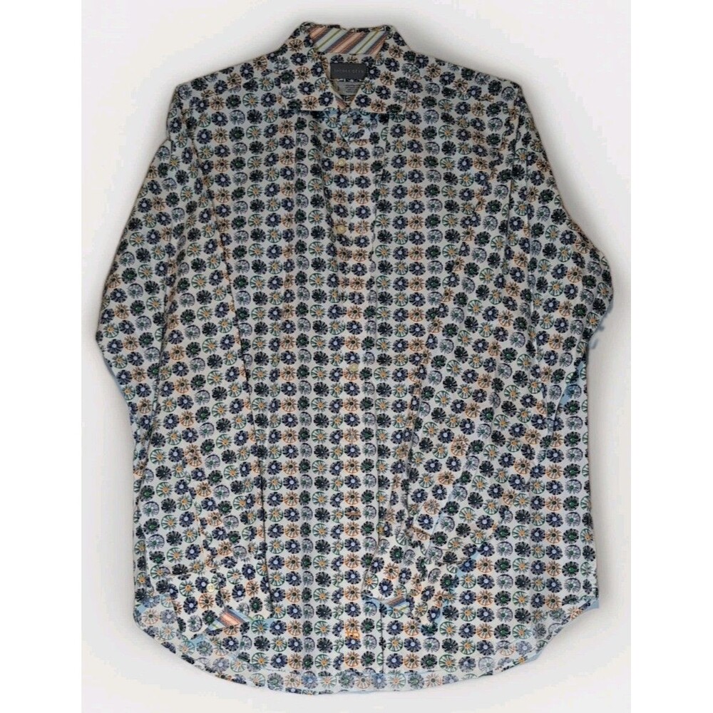 Thomas Dean Shirt Mens Large  Floral Long Sleeve Button Up Contrast Cuff